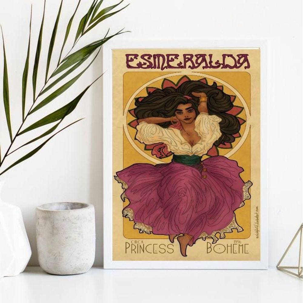 Quadro Decorativo Cigana Esmeralda 24x18cm Moldura Branca