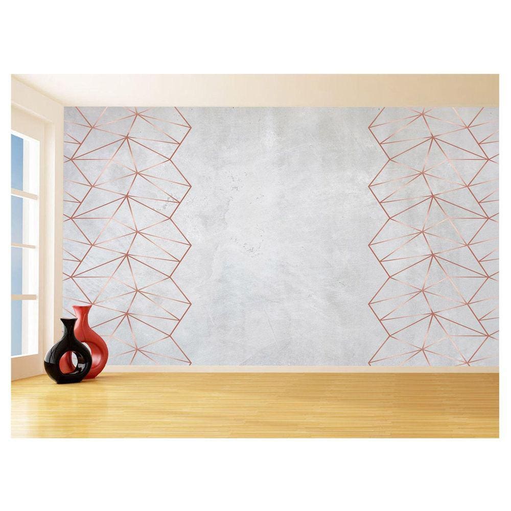 Papel De Parede 3D Concreto Linhas Dourado Rose 3,5M Kkt225