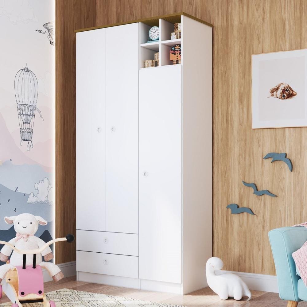 Guarda Roupa Infantil 3 Portas House Branco