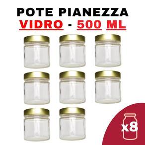 Kit Potes Vidro Pianezza Grande C/Tampa Em Metal Dourado
