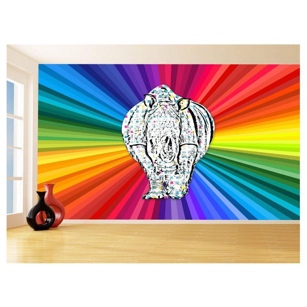 Papel De Parede 3D Animais Pop Art Rinoceronte 3,5M Pxa498
