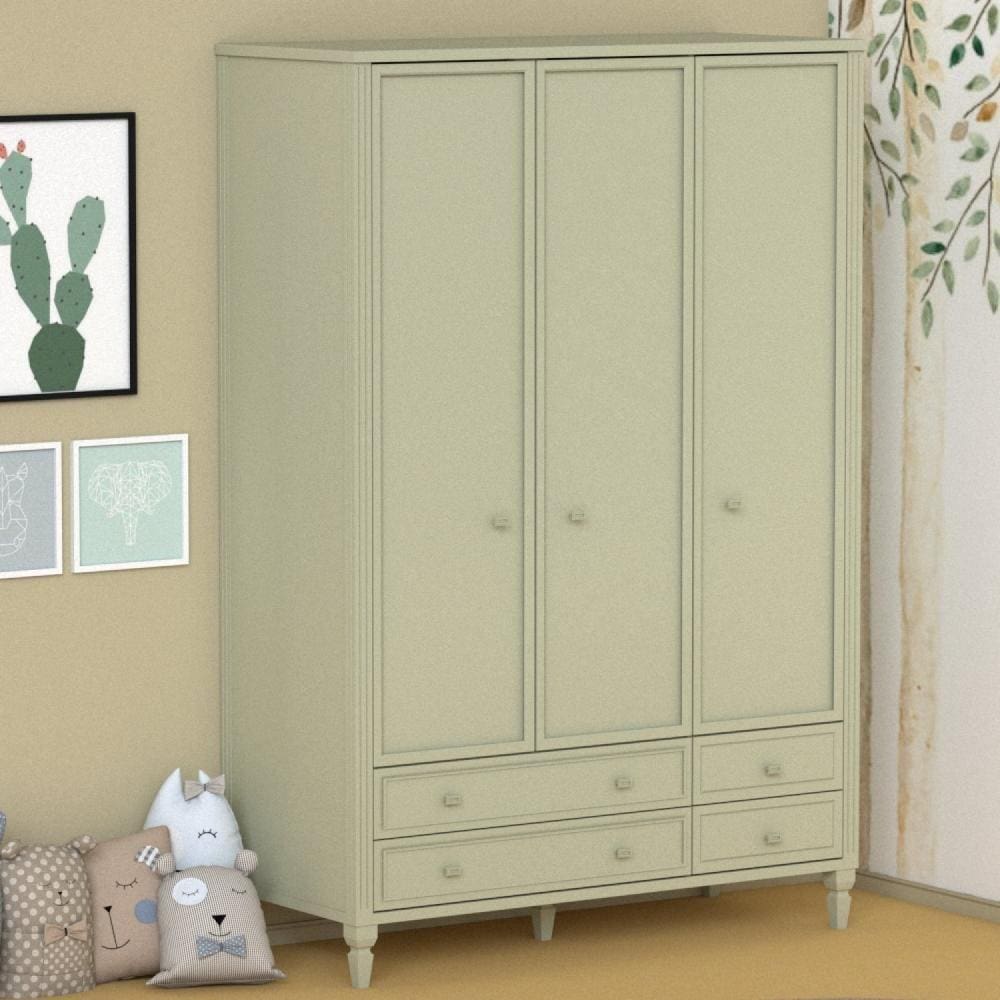Guarda Roupa Infantil 3 Portas 4 Gavetas Tudor Timber Verde