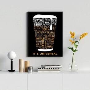 Quadro Decorativo Cerveja Universal Beer 33x24cm Vidro - Moldura Preta