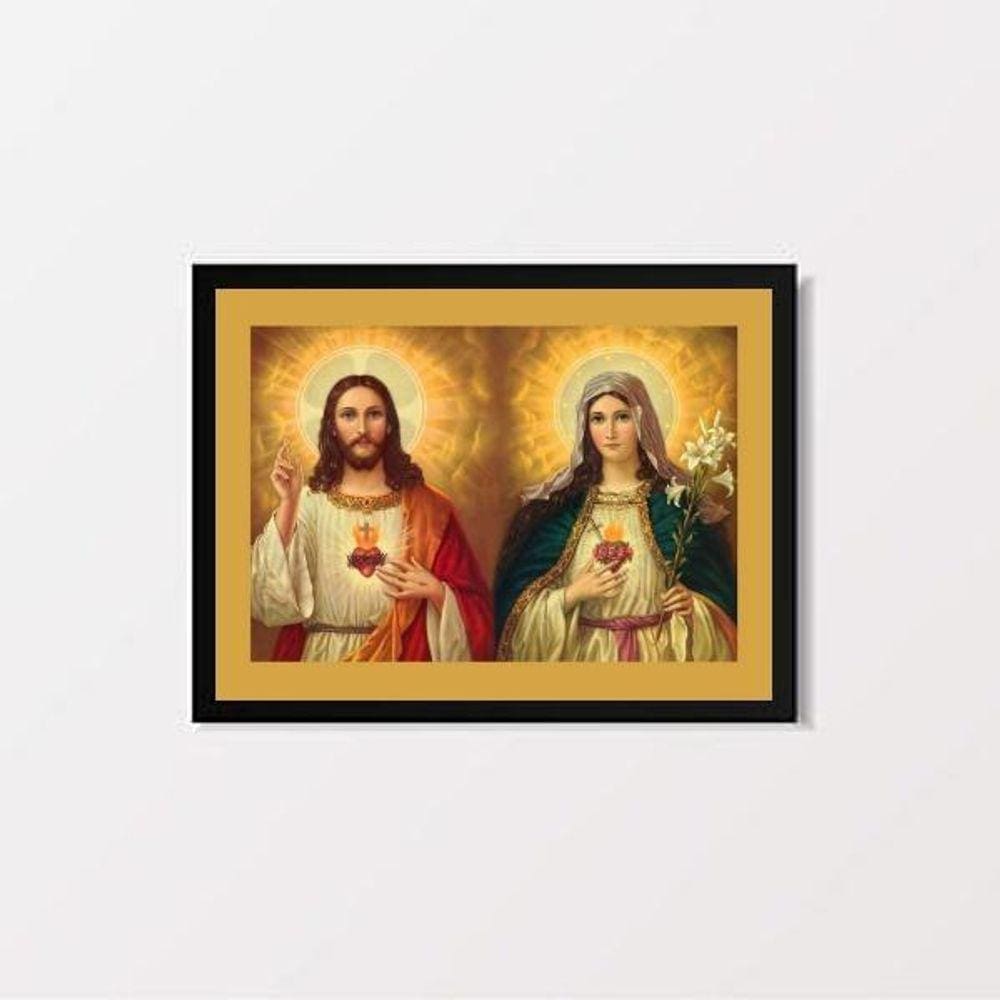 Quadro Jesus e Maria 33x24cm - Moldura Branca