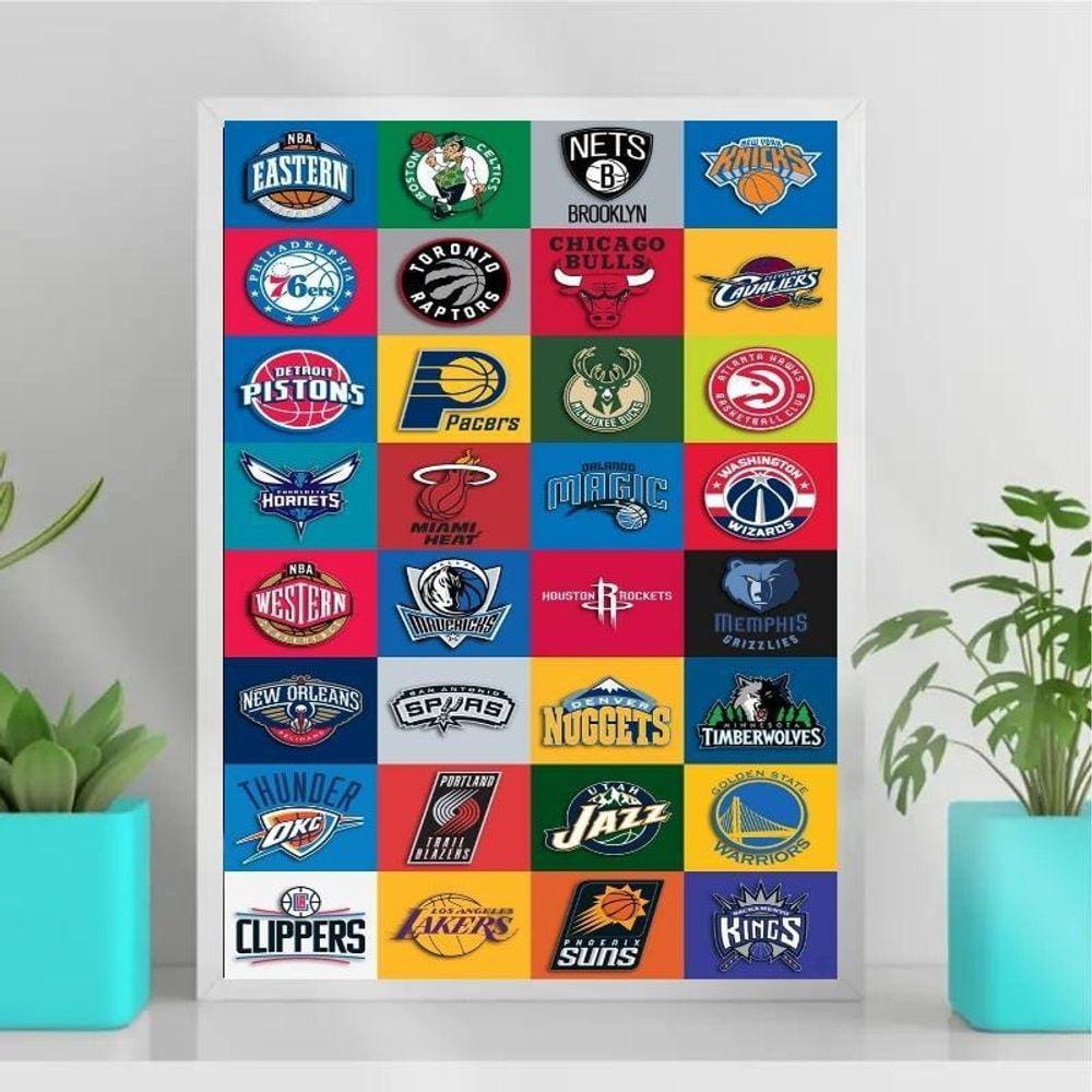 Quadro Decorativo Basquete Logo Times 24x18cm - Vidro Branca