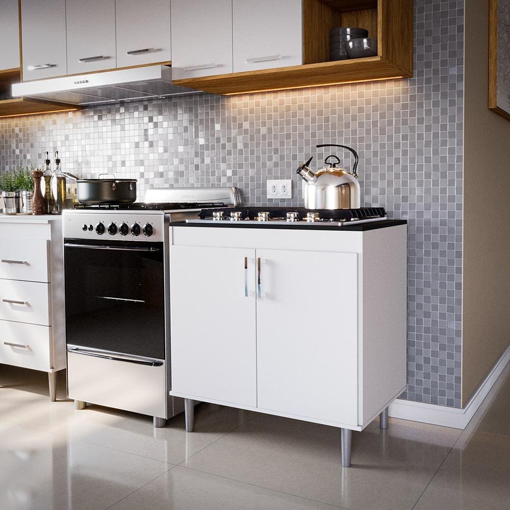 Balcão Para Cooktop 0,80m 5 Bocas 2 Portas Turim Branco