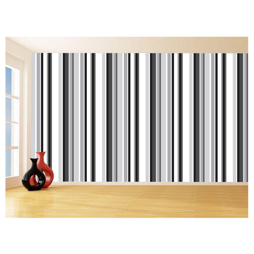 Papel De Parede Listras Preto Branco Verticais 3,5M Lst42