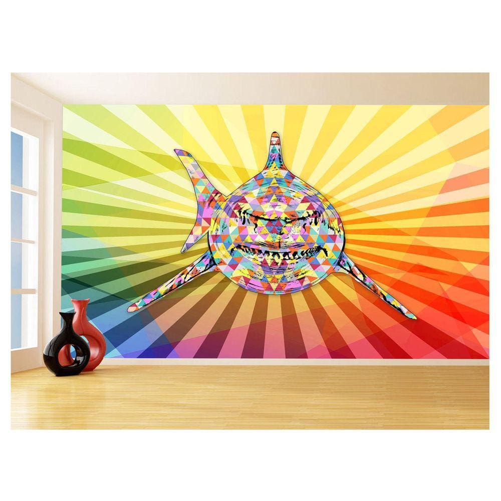 Papel De Parede Animais Pop Art Tubarão Cores 3,5M Pxa550