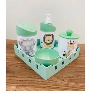 Kit Higiene Leão, Girafa, Elefante Verde C/Quadrada Verde