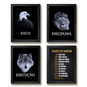 Kit 4 Quadros Motivacionais Empresa 33x24cm Madeira Branca