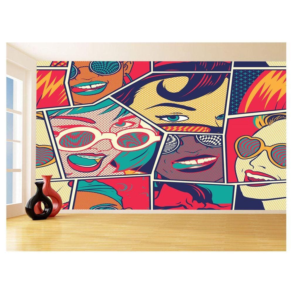 Papel De Parede 3D Arte Pop Art Rosto Mulheres 3,5M Tra166