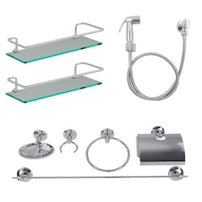 Kit Acessórios Banheiro Aço Inox 8 Peças 2 Porta Shampoo