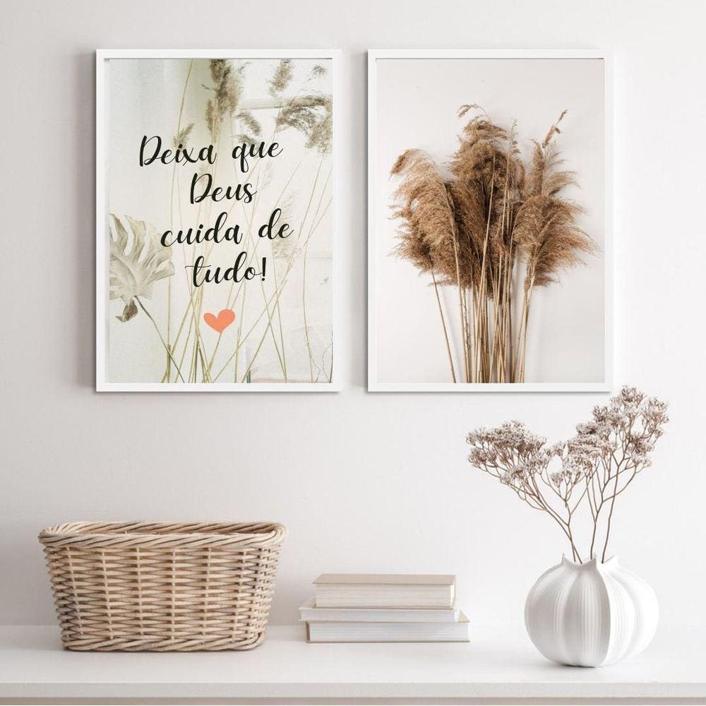 Quadros Deixa Deus Cuida 45x34cm - Vidro+Moldura Preta