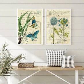 Quadros Botânica Vintage Borboletas Azuis 24x18cm - Vidro e Moldura Preta
