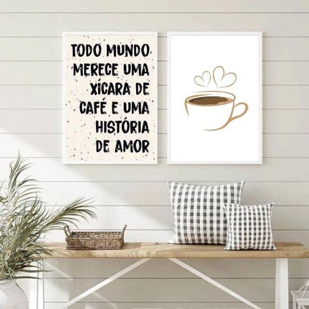 Quadros Café e Amor 45x34cm - Madeira Preta | Decoração