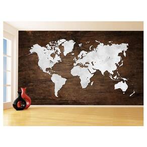 Papel De Parede 3D Mapa Mundi Madeira Concreto 3,5M Nmu66