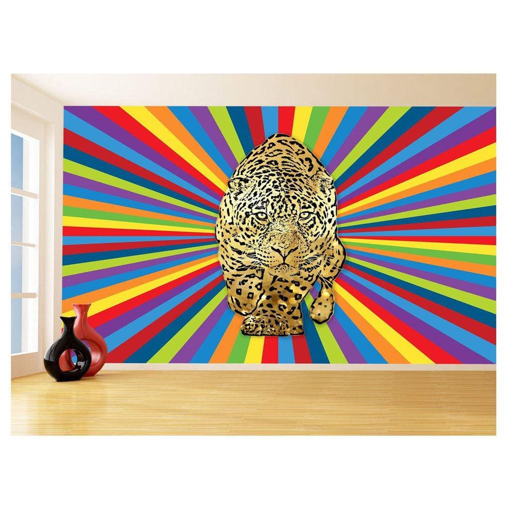 Papel De Parede 3D Animais Pop Art Onça Pintada 3,5M Pxa89