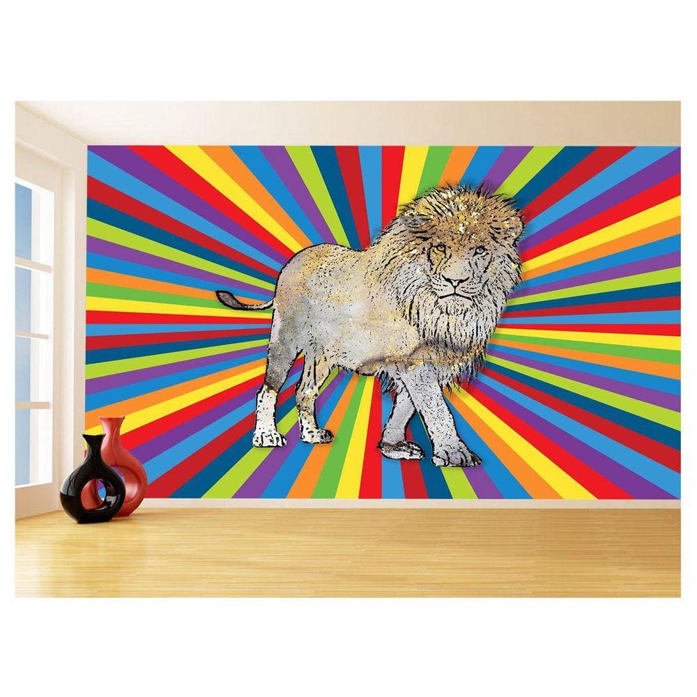 Papel De Parede Animais Pop Art Leão Rei Selva 3,5M Pxa42