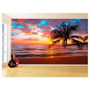 Papel De Parede Praia Mar Coqueiro Por Do Sol 3,5M Npr323