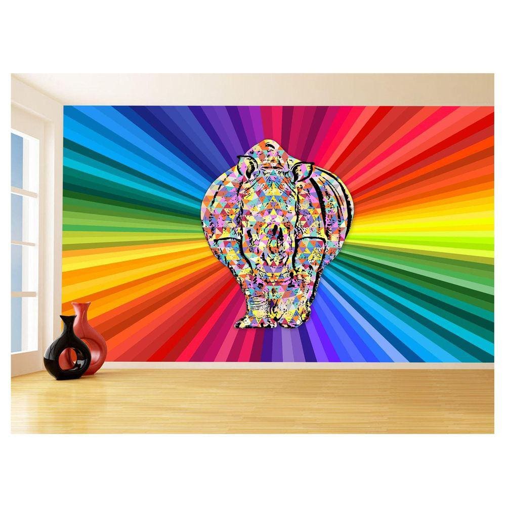 Papel De Parede 3D Animais Pop Art Rinoceronte 3,5M Pxa501