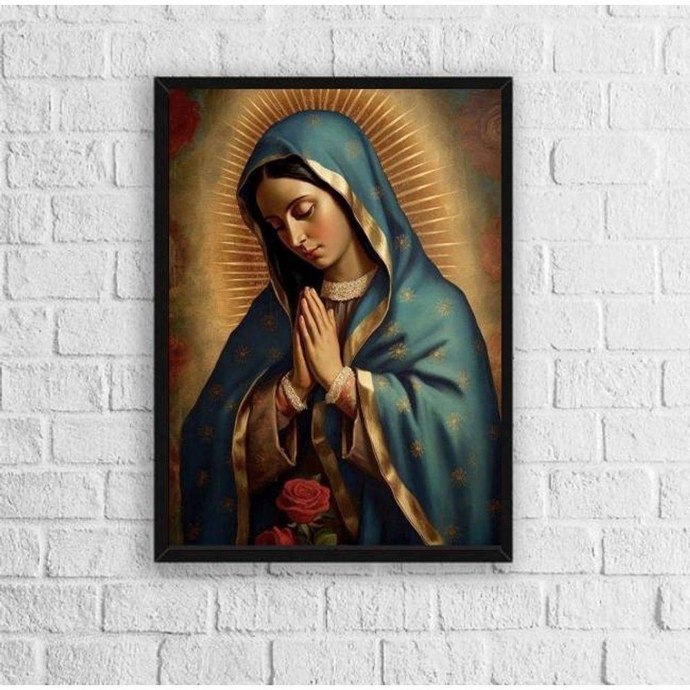 Quadro Decorativo Imaculado Coração De 45x34cm - Vidro Preta