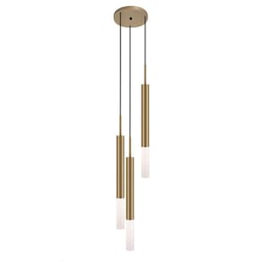 Luminária Teto Pendente Tubo Triplo Difusor Sala Casa Bronze