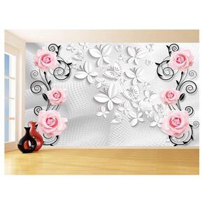 Papel De Parede 3D Floral Textura Sala Flores 3,5M Xfl254
