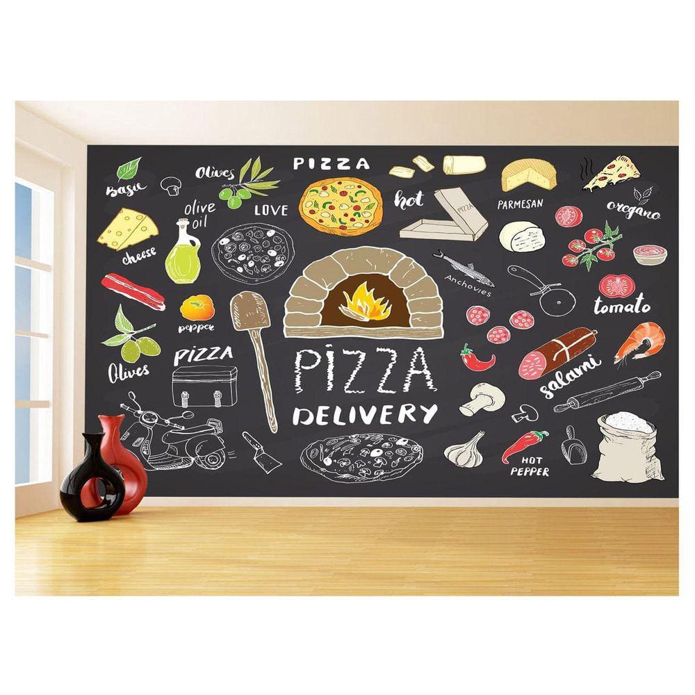 Papel De Parede Estilo Lousa Pizza Ingrediente 3,5M Lcb07