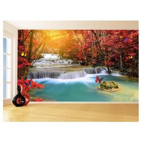 Papel De Parede 3D Paisagem Cachoeira Florestas 3,5M Nch231