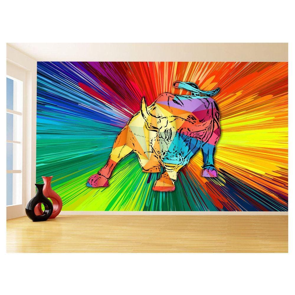 Papel De Parede 3D Animais Pop Art Touro Bull 3,5M Pxa178