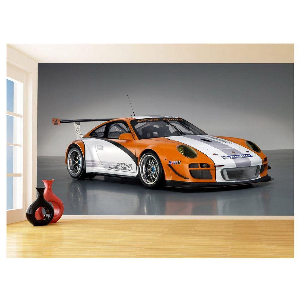 Papel De Parede 3D Carro Porsche 911 Gt3R Pista 3,5M Car322