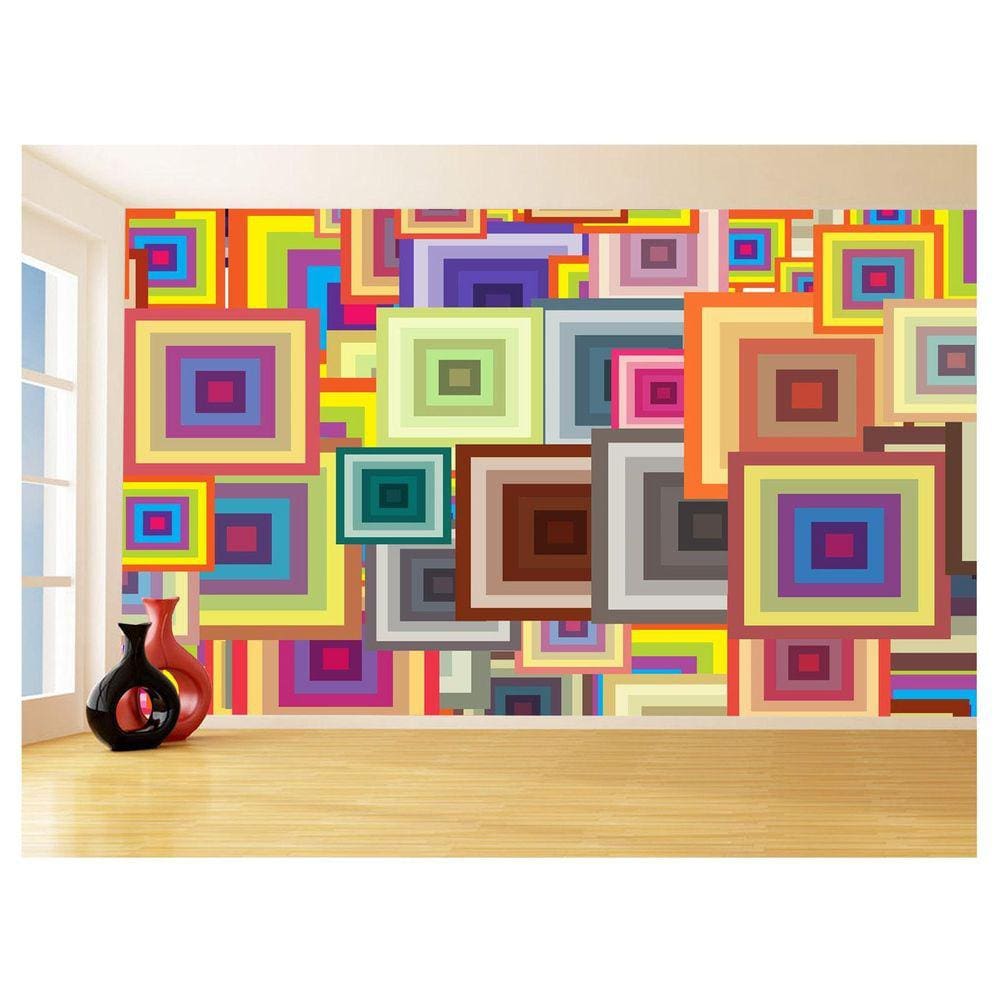 Papel De Parede Geométrico Quadrados Colorido 3,5M Gmt136