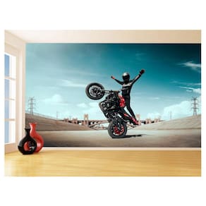 Papel De Parede 3D Moto Grau Empinando Manobra 3,5M Bkm29