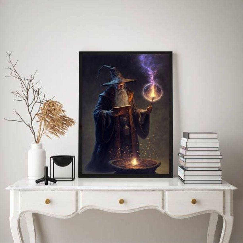 Quadro Decorativo Mago Bruxo 45X34Cm