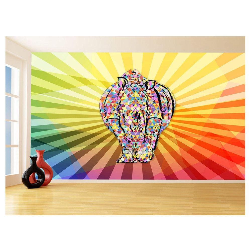 Papel De Parede 3D Animais Pop Art Rinoceronte 3,5M Pxa495