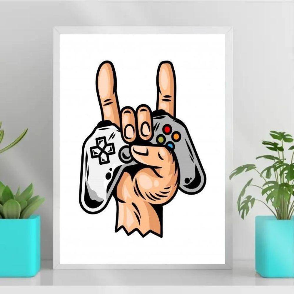 Quadro Gamer Mão com Joystick 45x34cm - Decoração Gamer