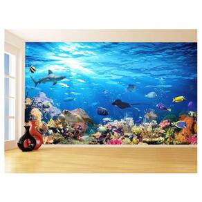 Papel De Parede 3D Fundo Do Mar Peixes Oceano 3,5M Fm111