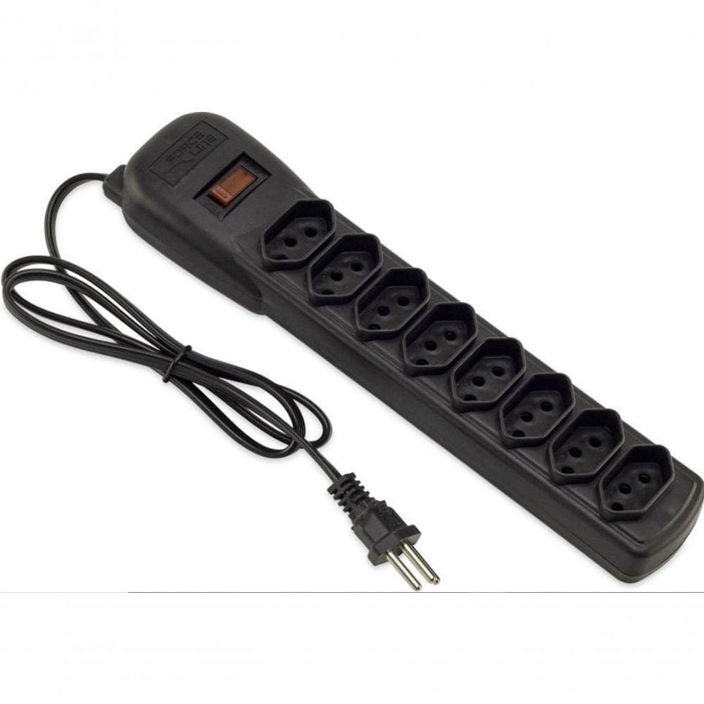 Filtro De Linha - 8 Tomadas - Tripolar - Bivolt - Force Line - Preto