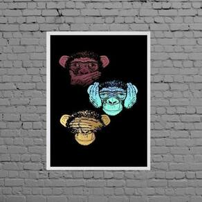 Quadro Três Macacos Sábios 33X24Cm Branca