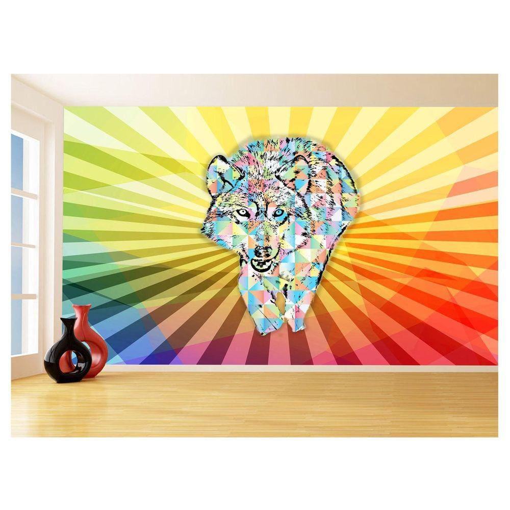 Papel De Parede Animais Pop Art Lobo Colorido 3,5M Pxa597
