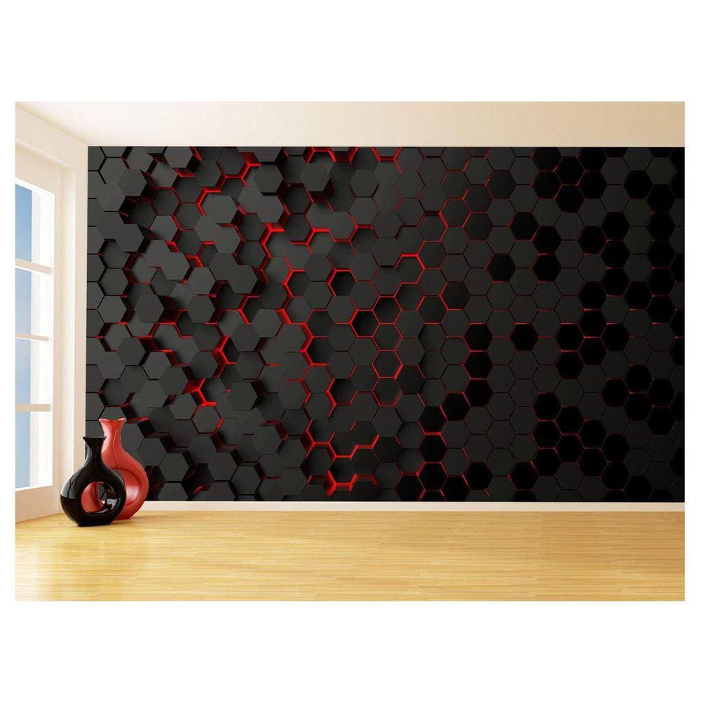 Papel De Parede Colméia Moderno Gamer Vermelho 3,5M Txt38