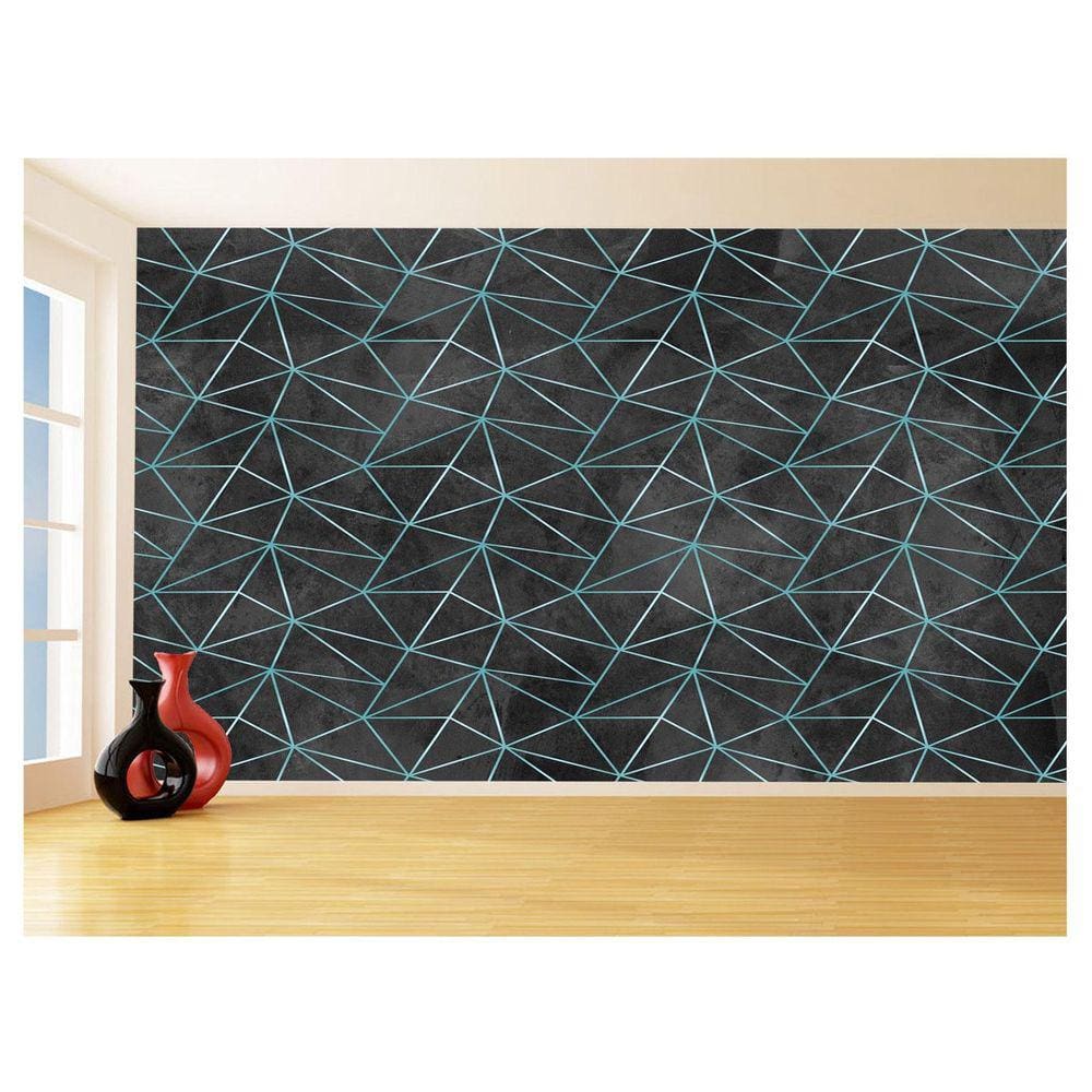 Papel De Parede Concreto Linhas Azul Turquesa 3,5M Kkt337