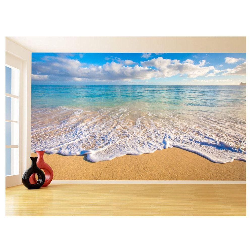 Papel De Parede Praia Mar Onda Nuvem Céu Azul 3,5M Npr259