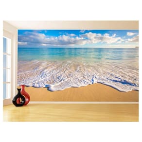 Papel De Parede Praia Mar Onda Nuvem Céu Azul 3,5M Npr259