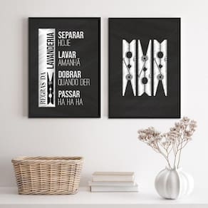 Quadros Decorativos Lavanderia - Kit 2, Moldura Branca
