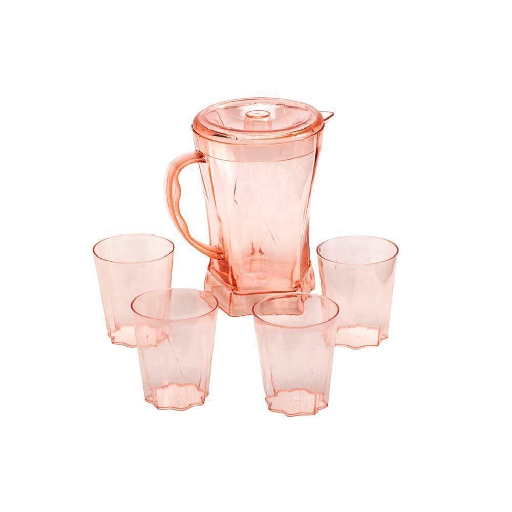 Jarra Acrílico 4 Copos Agua Bebida Gelo Suco 1 Litro Salmão