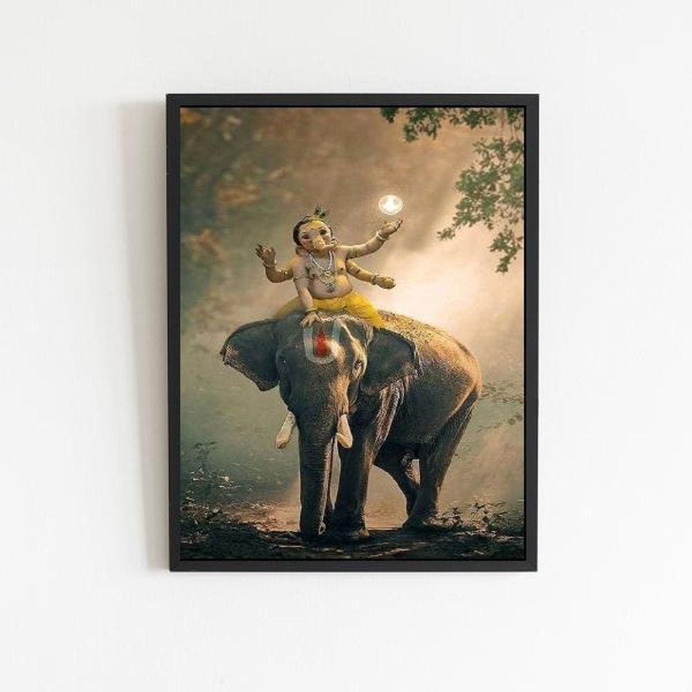 Quadro Lord Ganesha Elefante 33X24Cm - Com Vidro Preta