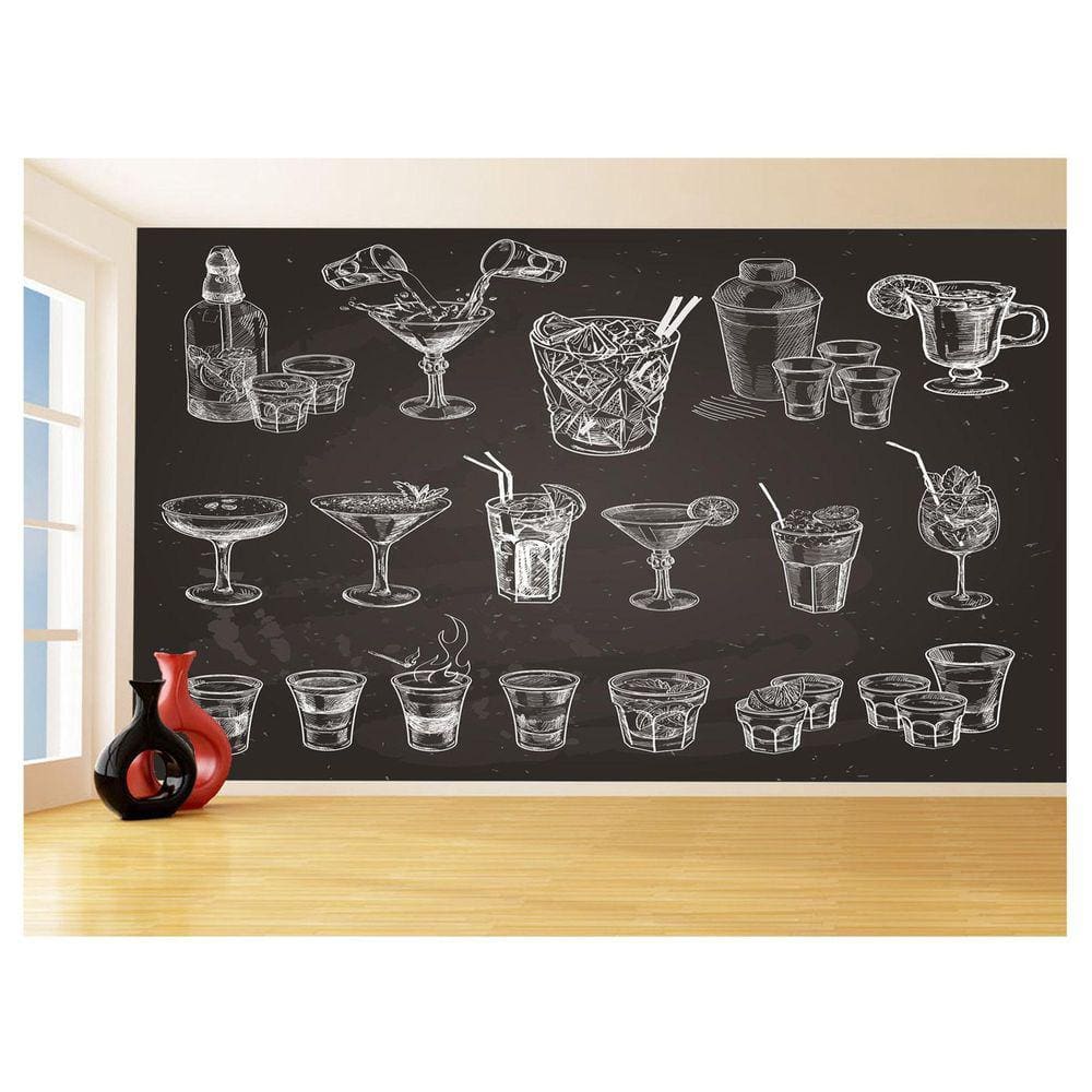 Papel De Parede Estilo Lousa Bebdias Bar Drink 3,5M Lcb22