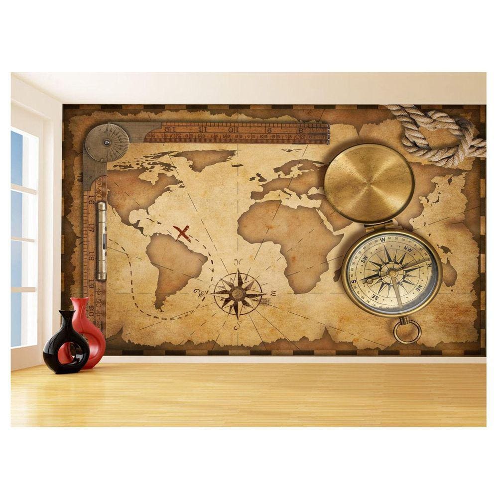 Papel De Parede 3D Mapa Mundi Retrô Vintage Arte 3,5M Nmu74
