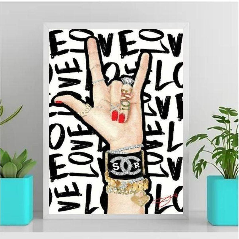 Quadro Feminino Rock Love Fashion 24X18Cm Branca